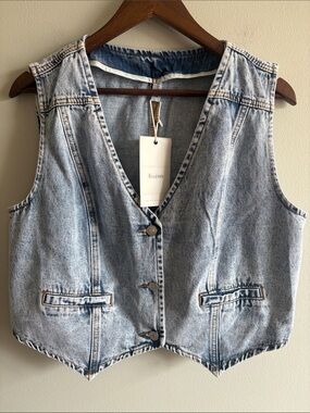 Elleven XL Acid Wash Denim Vest NWT Y2K Western Cropped Waistcoat